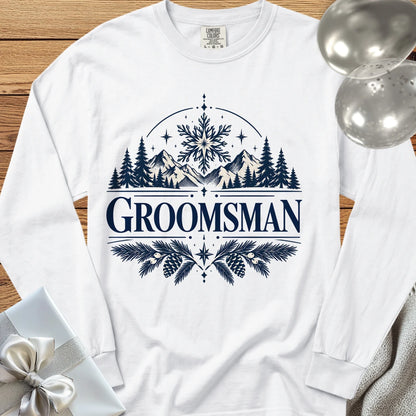 Groomsman - Premium Winter Peaks Wedding Long Sleeve T-Shirt - White