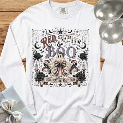 Red, White & Boo - Premium America 250 Halloween Long Sleeve T-Shirt - White