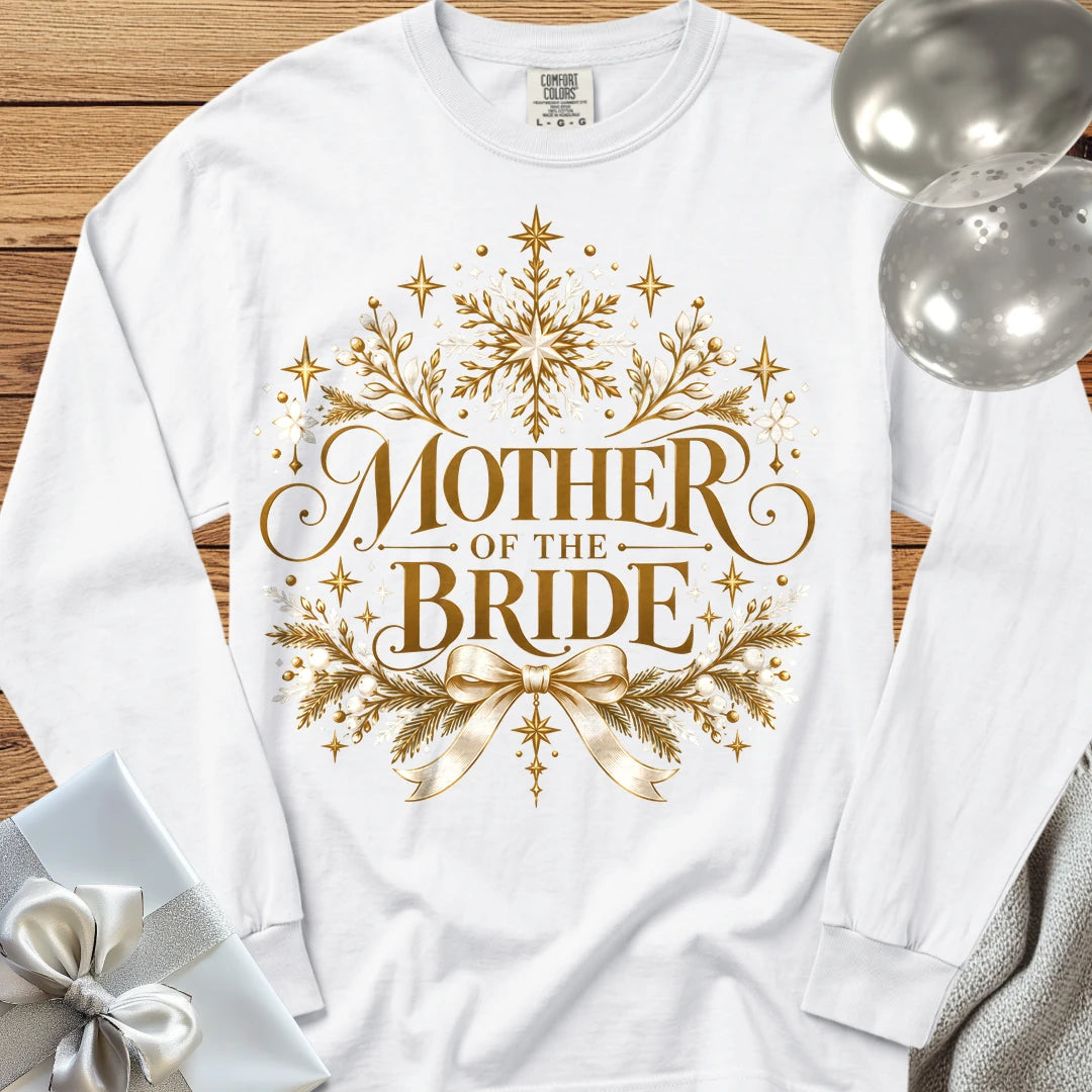 Mother of the Bride - Premium Winter Sparkle Wedding Long Sleeve T-Shirt - White