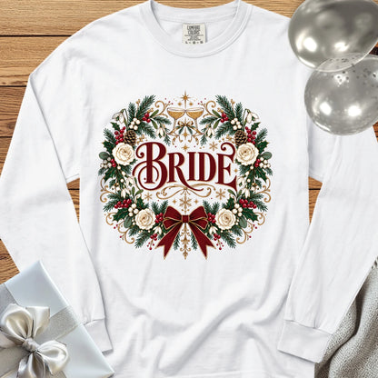 Bride - Premium Winter Crest Wedding Long Sleeve T-Shirt - White