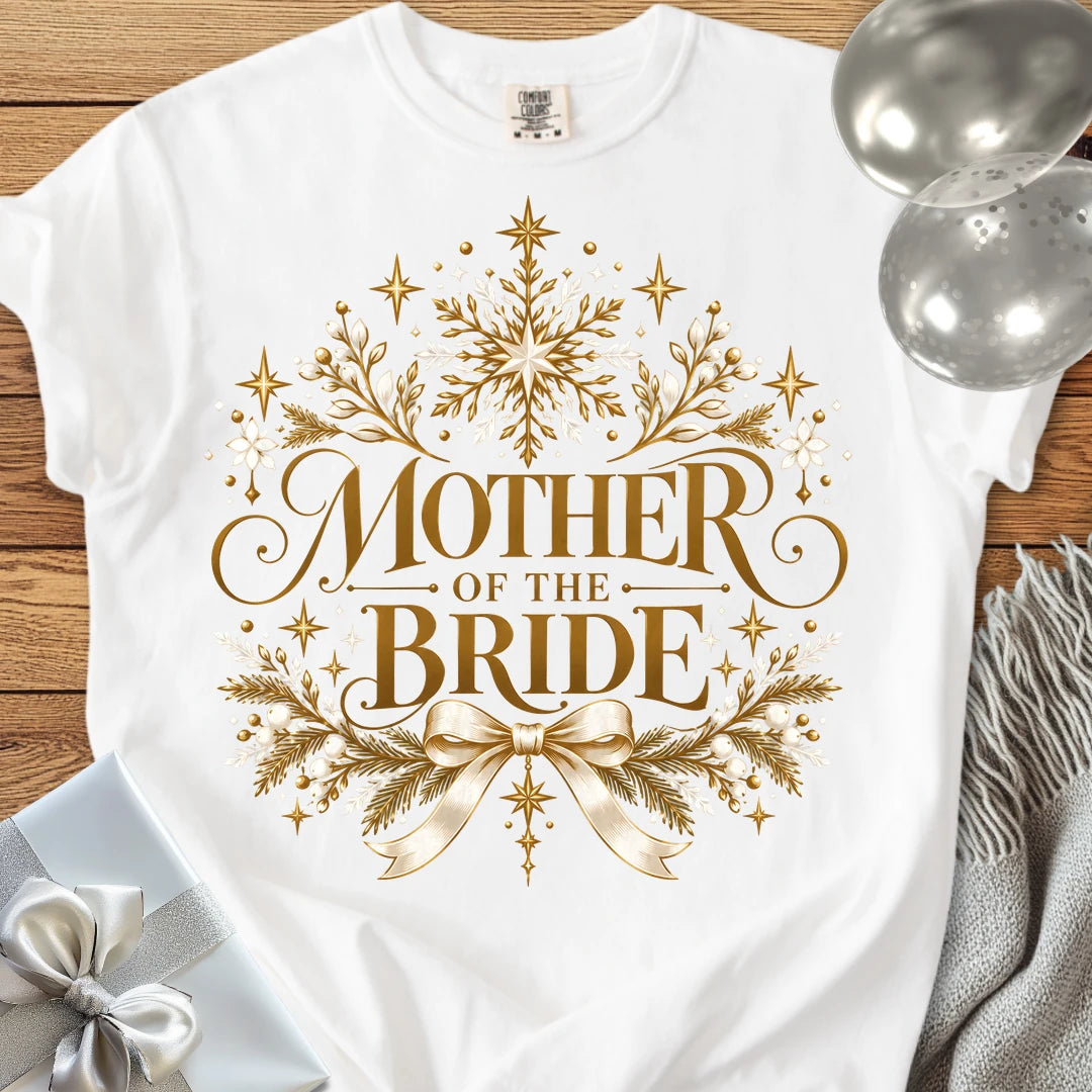 Mother of the Bride - Premium Winter Sparkle Wedding T-Shirt - White