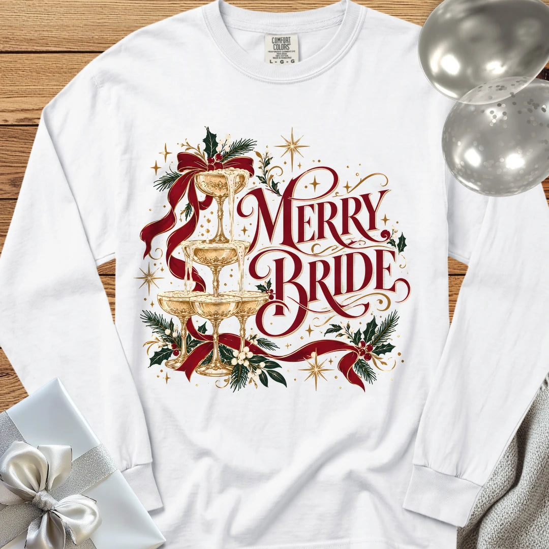 Merry Bride - Premium Christmas Wedding Long Sleeve T-Shirt - White