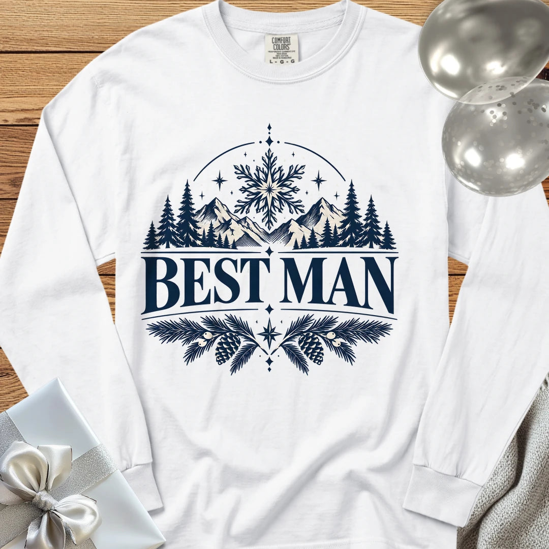 Best Man - Premium Winter Peaks Wedding Long Sleeve T-Shirt - White