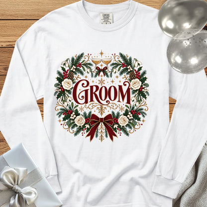 Groom - Premium Winter Crest Wedding Long Sleeve T-Shirt - White