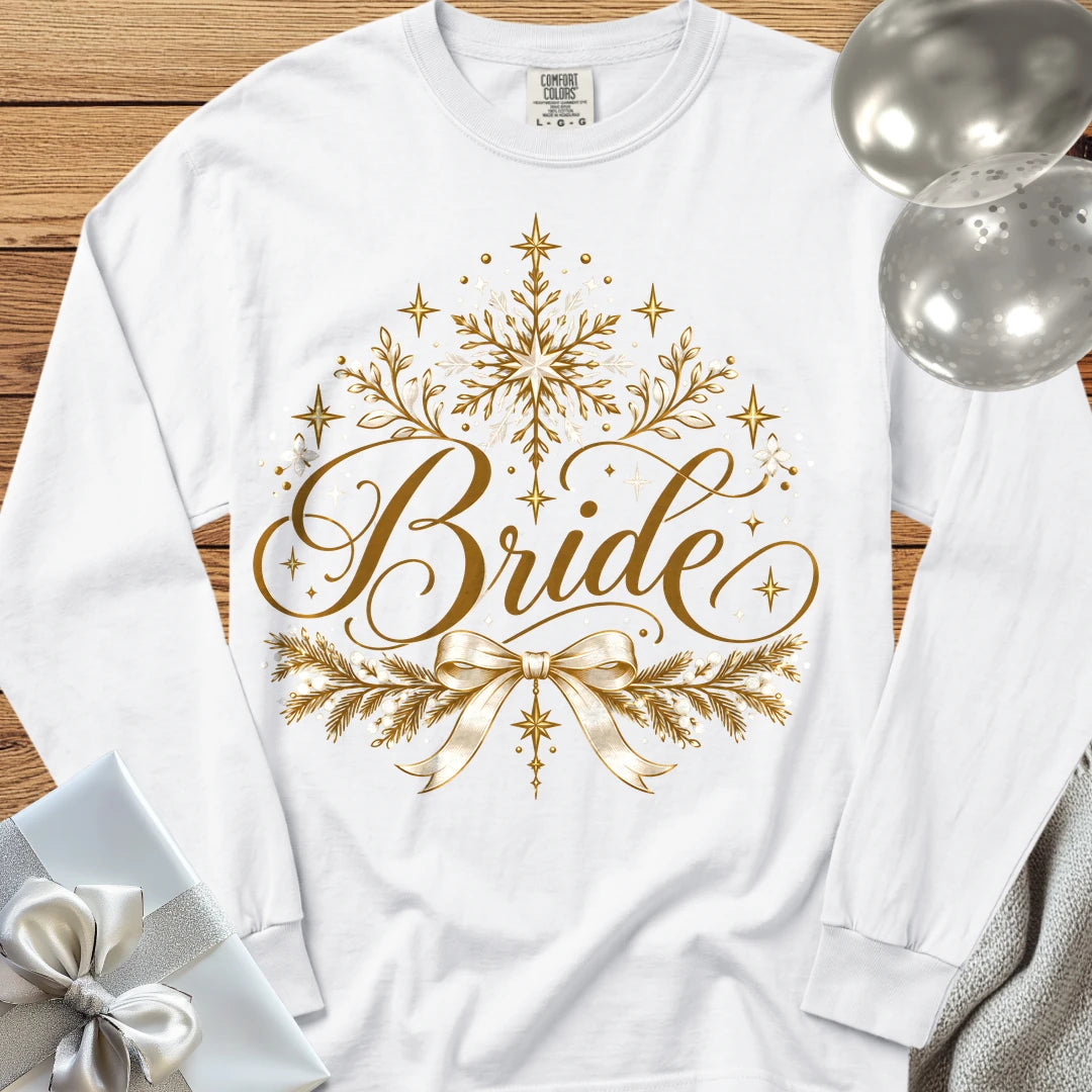 Bride - Premium Winter Sparkle Wedding Long Sleeve T-Shirt - White