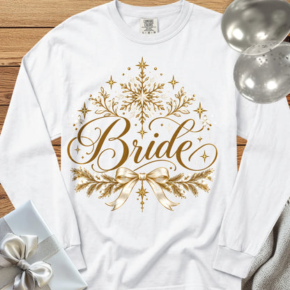 Bride - Premium Winter Sparkle Wedding Long Sleeve T-Shirt - White