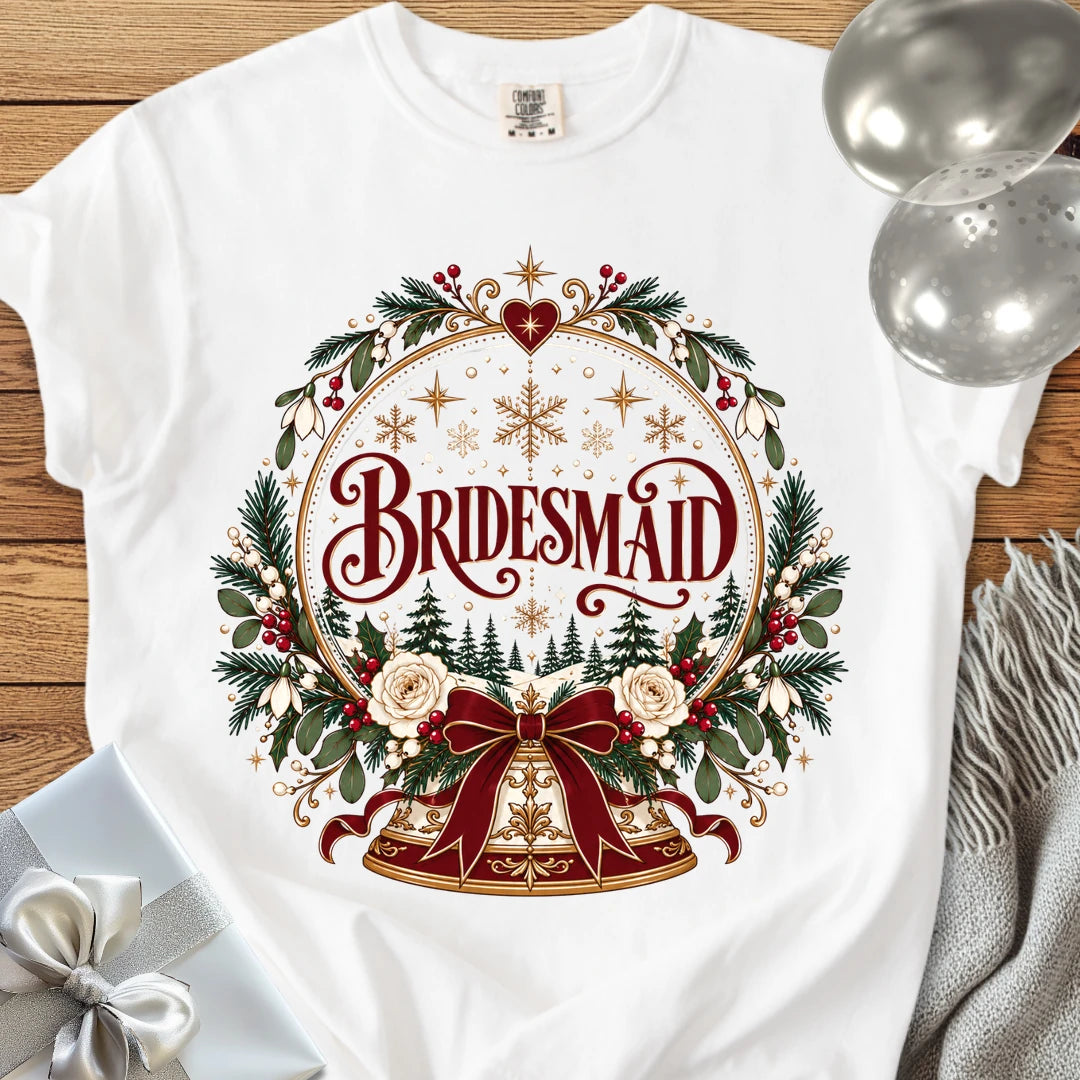 Bridesmaid - Premium Snowglobe Wedding T-Shirt - White
