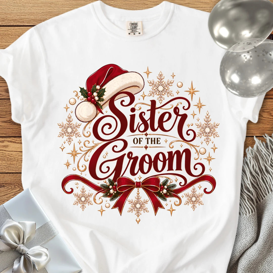 Sister of the Groom - Premium Christmas Wedding T-Shirt - White