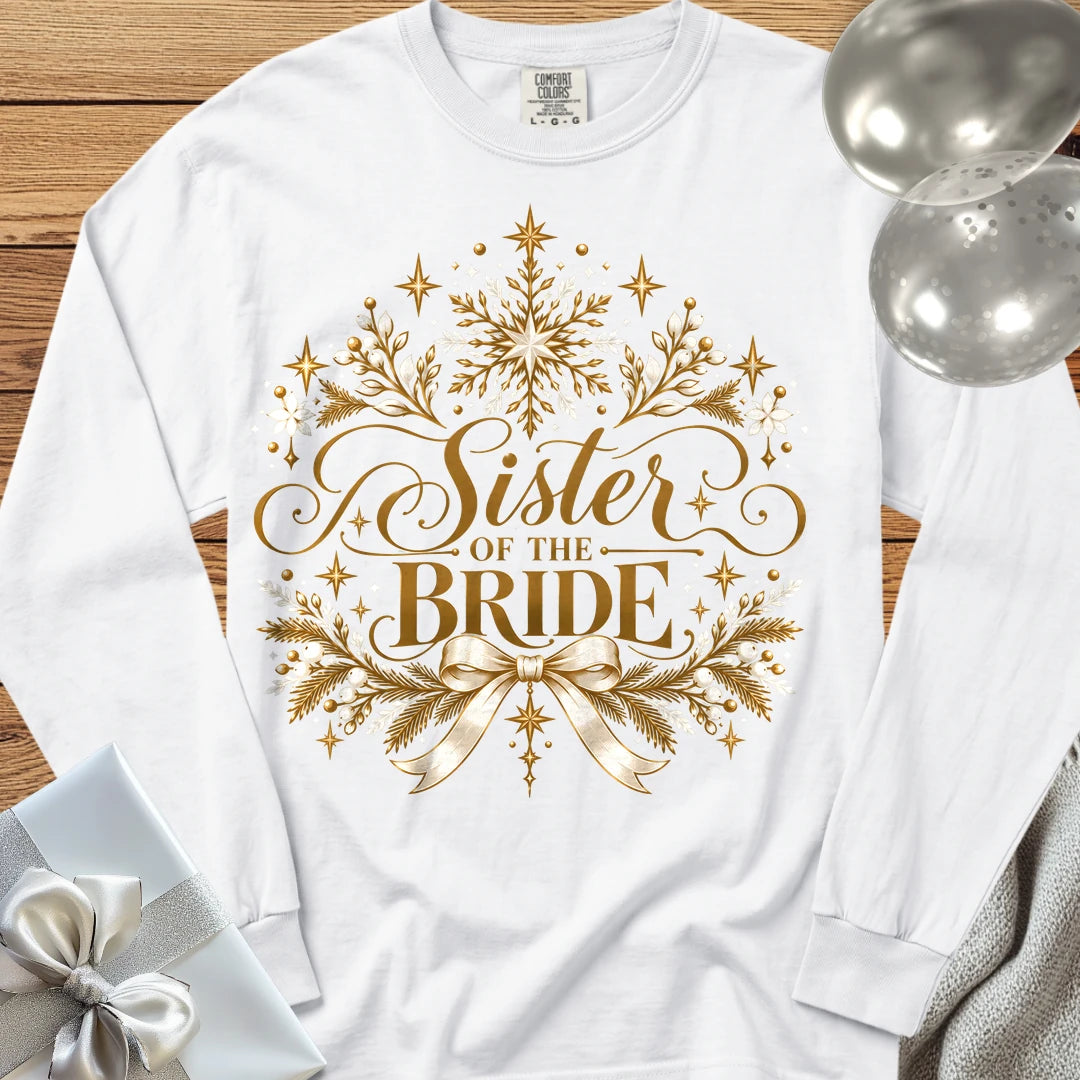 Sister of the Bride - Premium Winter Sparkle Wedding Long Sleeve T-Shirt - White