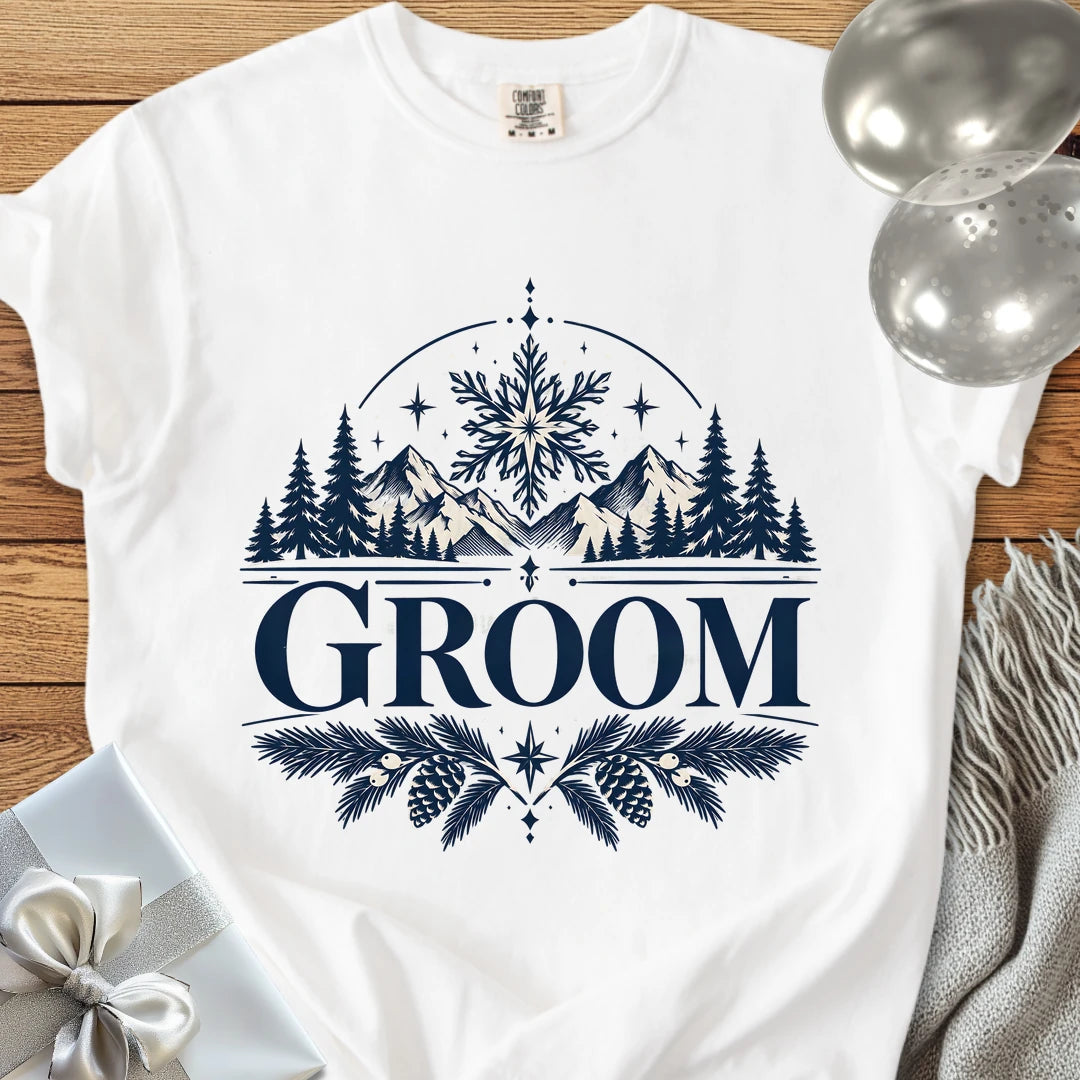Groom - Premium Winter Peaks Wedding T-Shirt - White