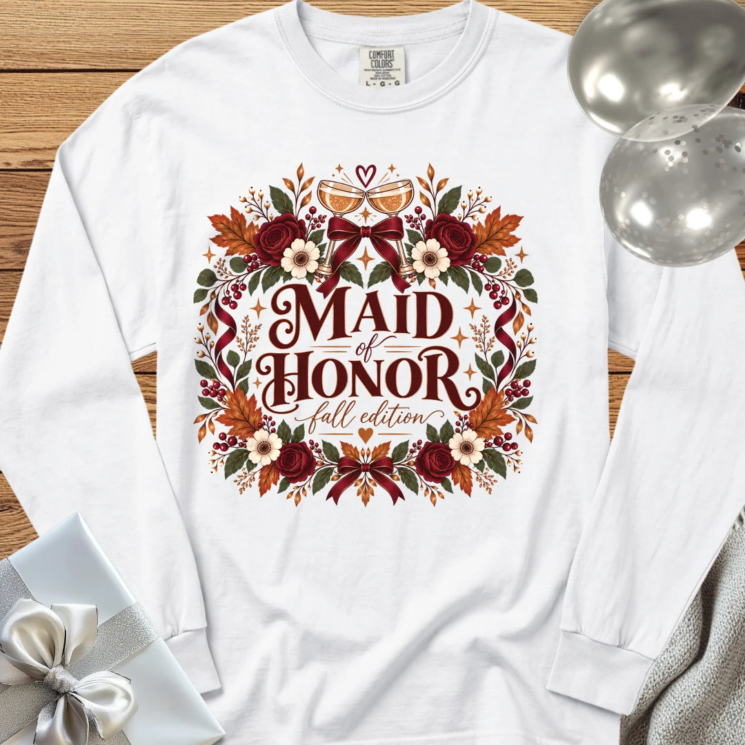 Maid of Honor, Fall Edition - Premium Wedding Long Sleeve T-Shirt - White