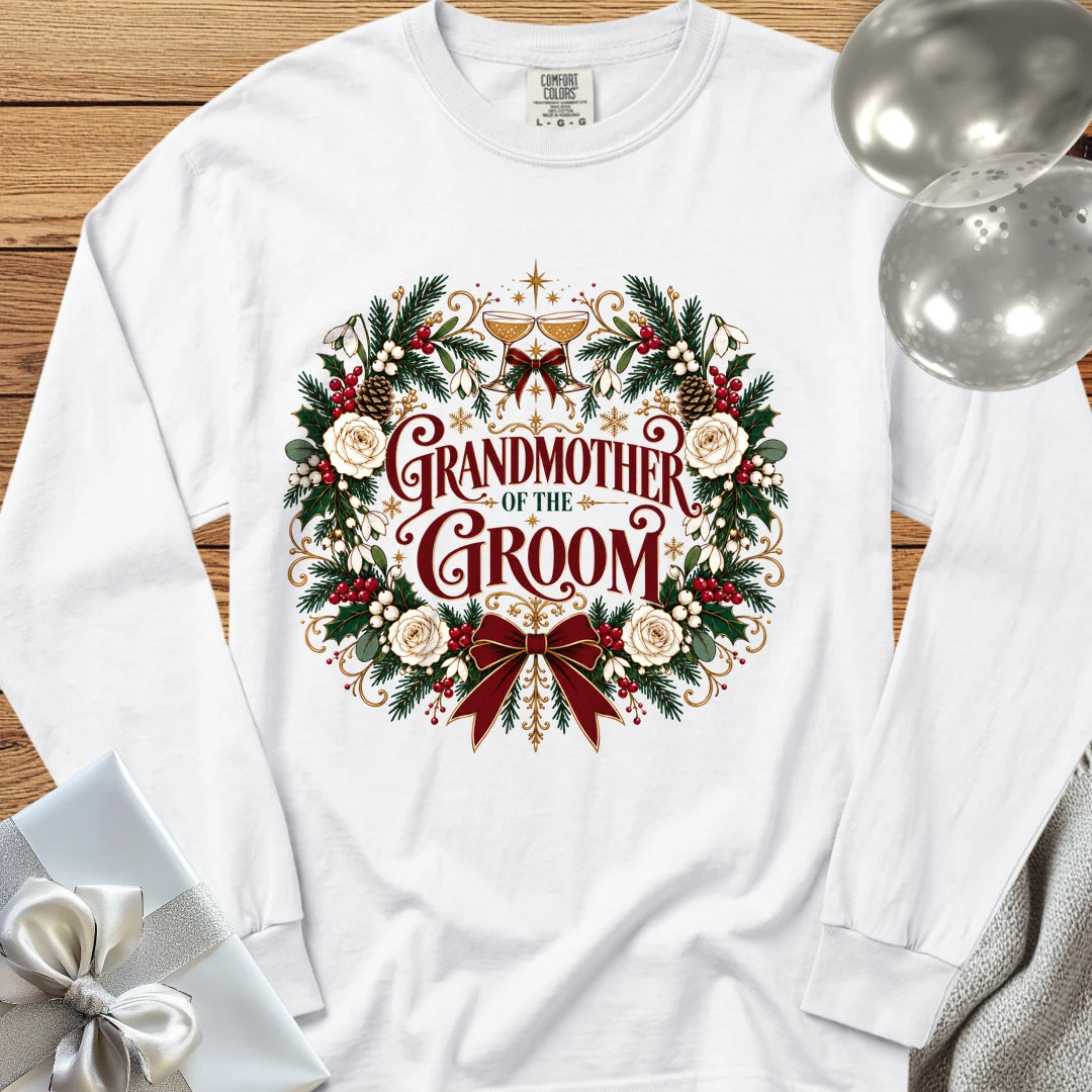 Grandmother of the Groom - Premium Winter Crest Wedding Long Sleeve T-Shirt - White