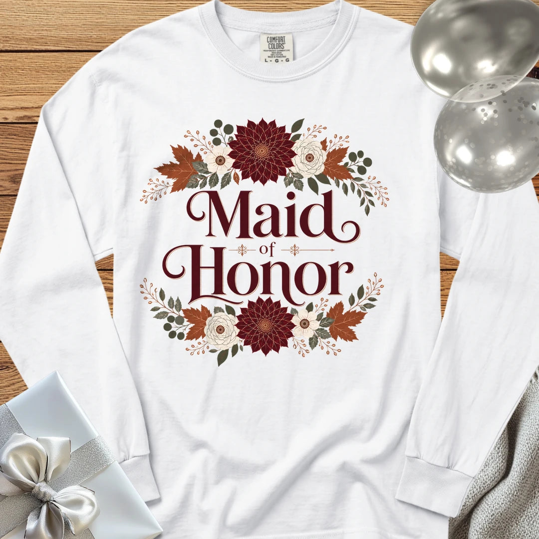 Maid of Honor - Premium Wedding Long Sleeve T-Shirt - White