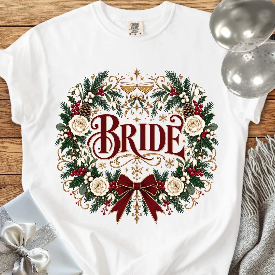 Bride - Premium Winter Crest Wedding T-Shirt - White