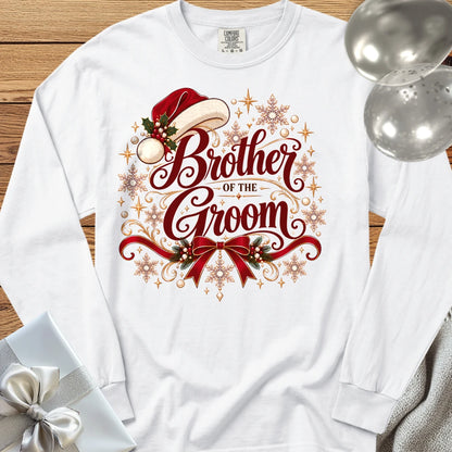 Brother of the Groom - Premium Christmas Long Sleeve Wedding T-Shirt - White