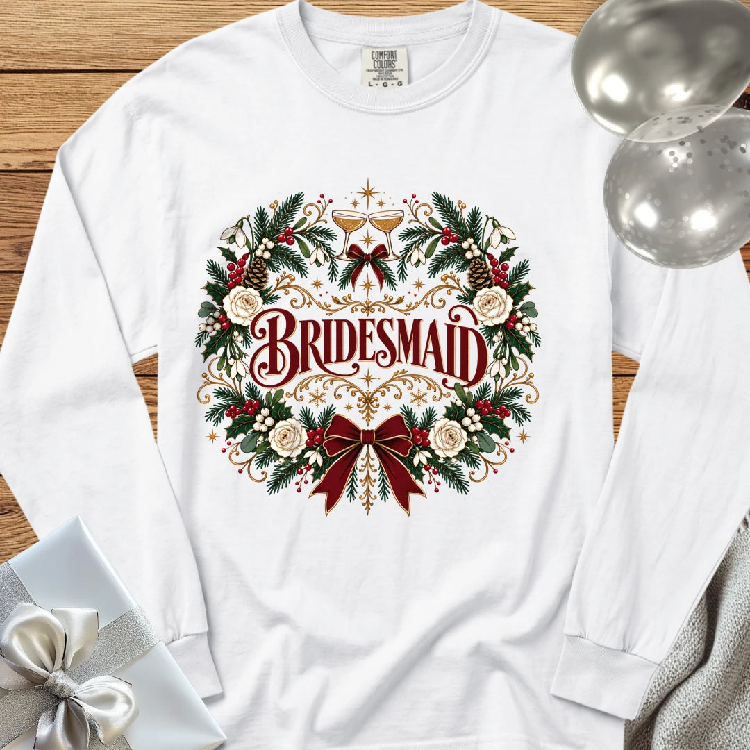 Bridesmaid - Premium Winter Crest Wedding Long Sleeve T-Shirt - White