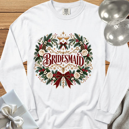 Bridesmaid - Premium Winter Crest Wedding Long Sleeve T-Shirt - White