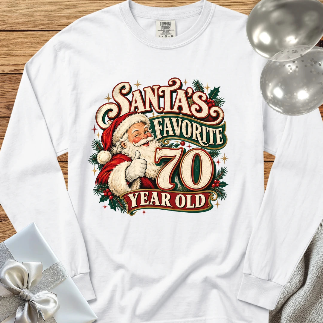 Santa’s Favorite 70 Year Old - Premium Christmas 70th Birthday Long Sleeve T-Shirt - White
