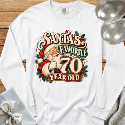 Santa’s Favorite 70 Year Old - Premium Christmas 70th Birthday Long Sleeve T-Shirt - White