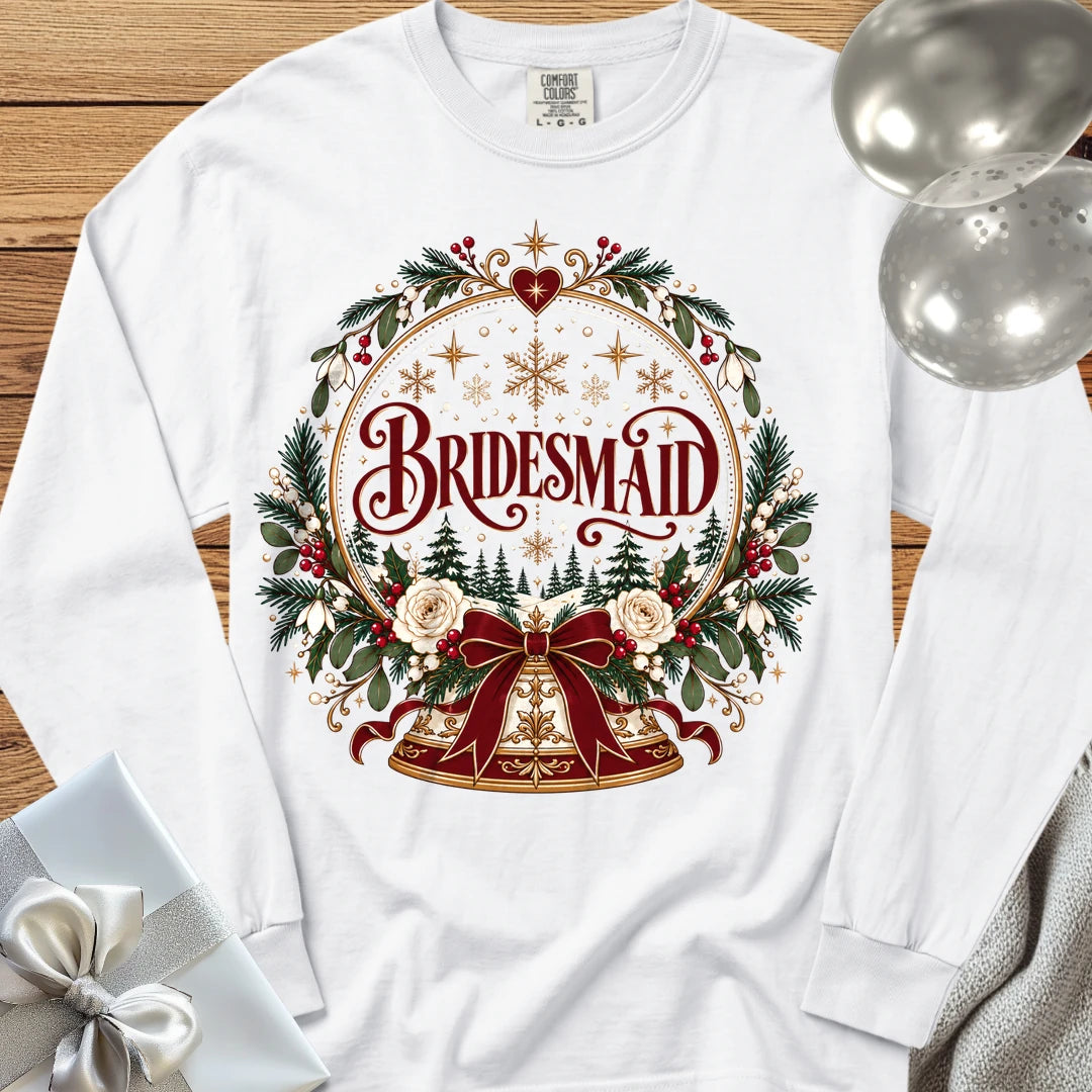 Bridesmaid - Premium Snowglobe Wedding Long Sleeve T-Shirt - White