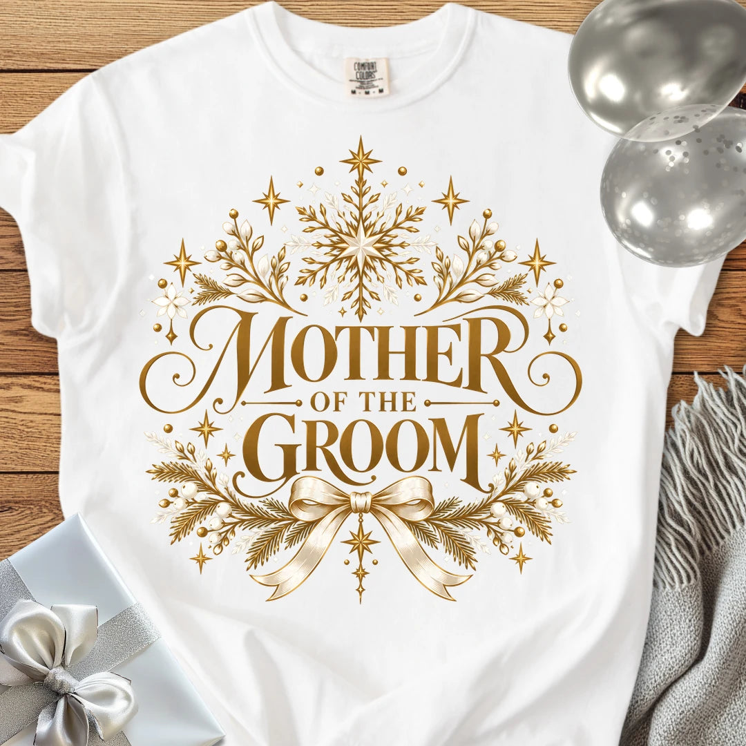 Mother of the Groom - Premium Winter Sparkle Wedding T-Shirt - White