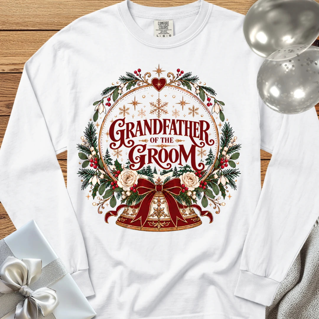 Grandfather of the Groom - Premium Snowglobe Wedding Long Sleeve T-Shirt - White