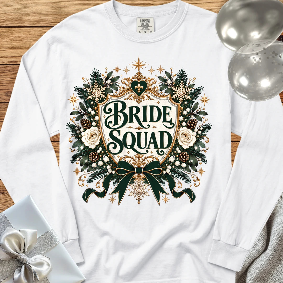 Bride Squad - Premium Winter Heirloom Wedding Long Sleeve T-Shirt - White
