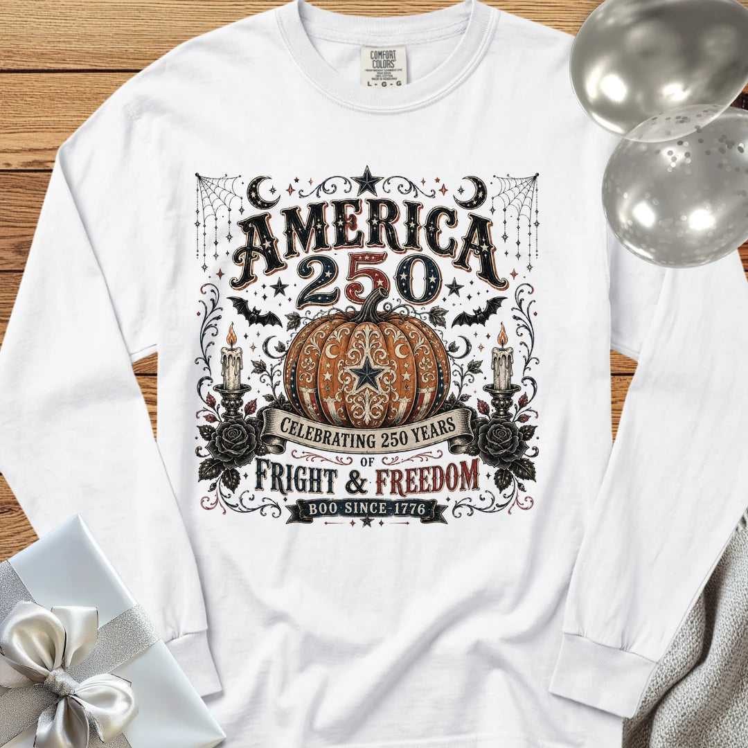 America 250, Fright & Freedom - Premium Halloween America 250 Long Sleeve T-Shirt - White