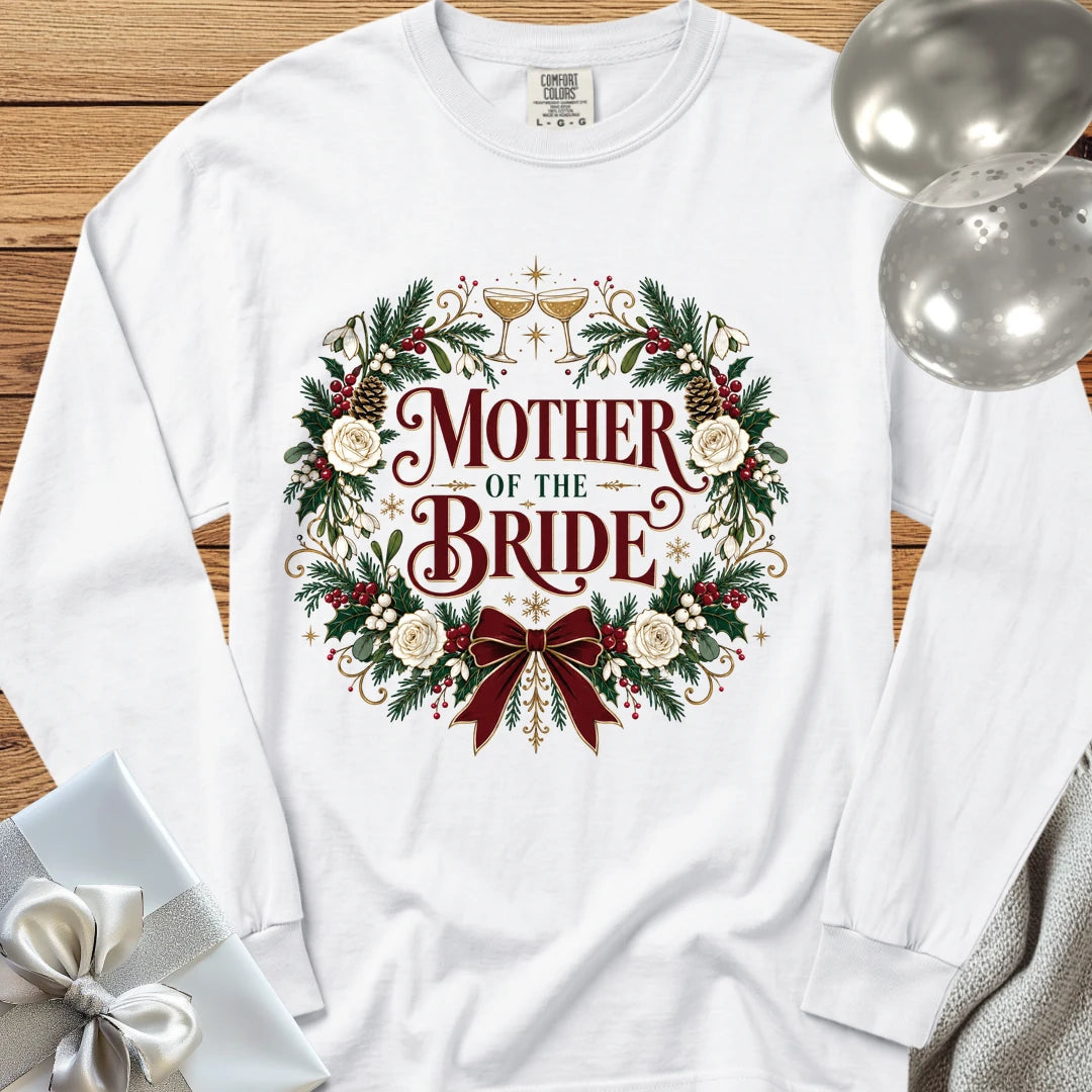 Mother of the Bride - Premium Winter Crest Wedding Long Sleeve T-Shirt - White