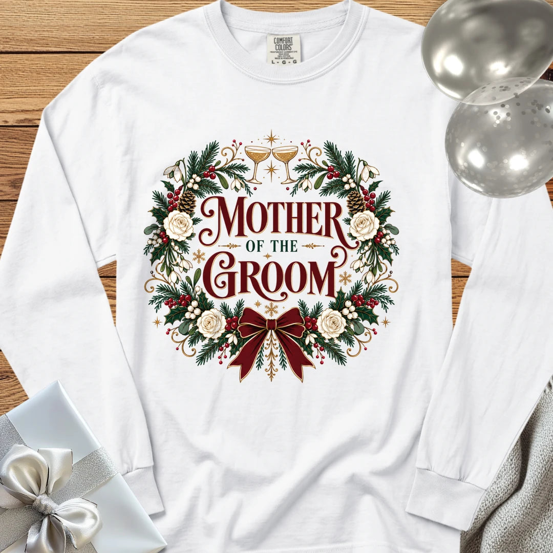 Mother of the Groom - Premium Winter Crest Wedding Long Sleeve T-Shirt - White