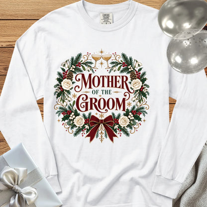 Mother of the Groom - Premium Winter Crest Wedding Long Sleeve T-Shirt - White