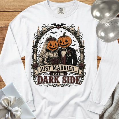 Just Married to the Dark Side - Premium Halloween Wedding Long Sleeve T-Shirt - White