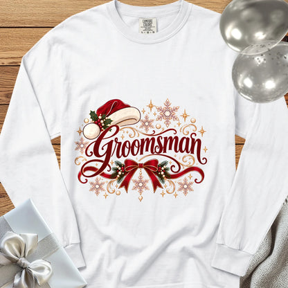 Groomsman - Premium Christmas Long Sleeve Wedding T-Shirt - White