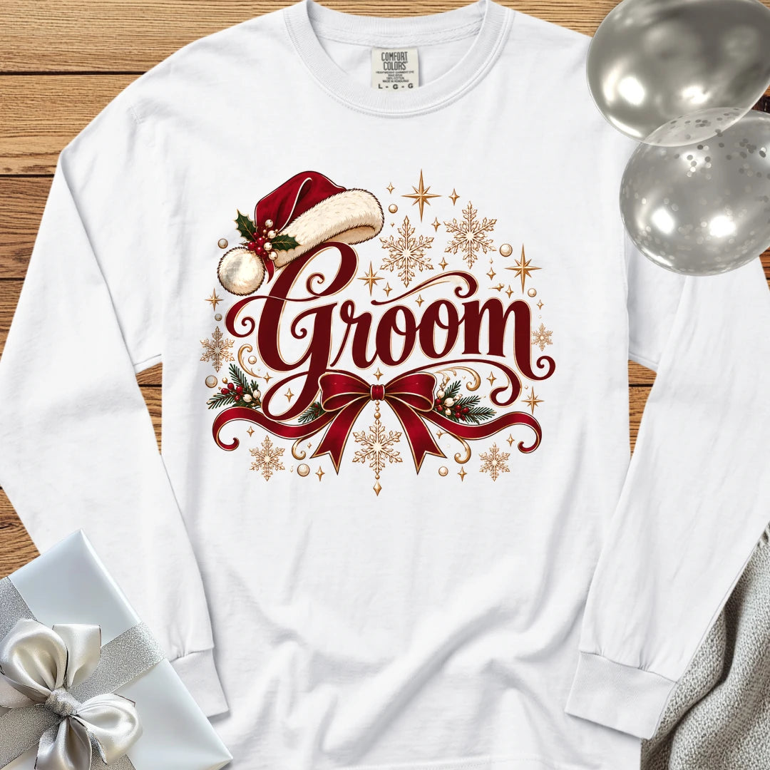 Groom - Premium Christmas Long Sleeve Wedding T-Shirt - White