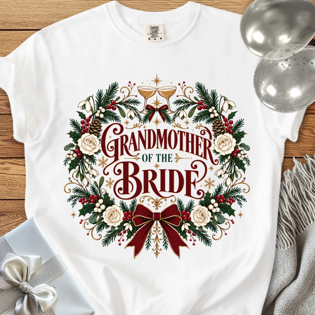 Grandmother of the Bride - Premium Winter Crest Wedding T-Shirt - White