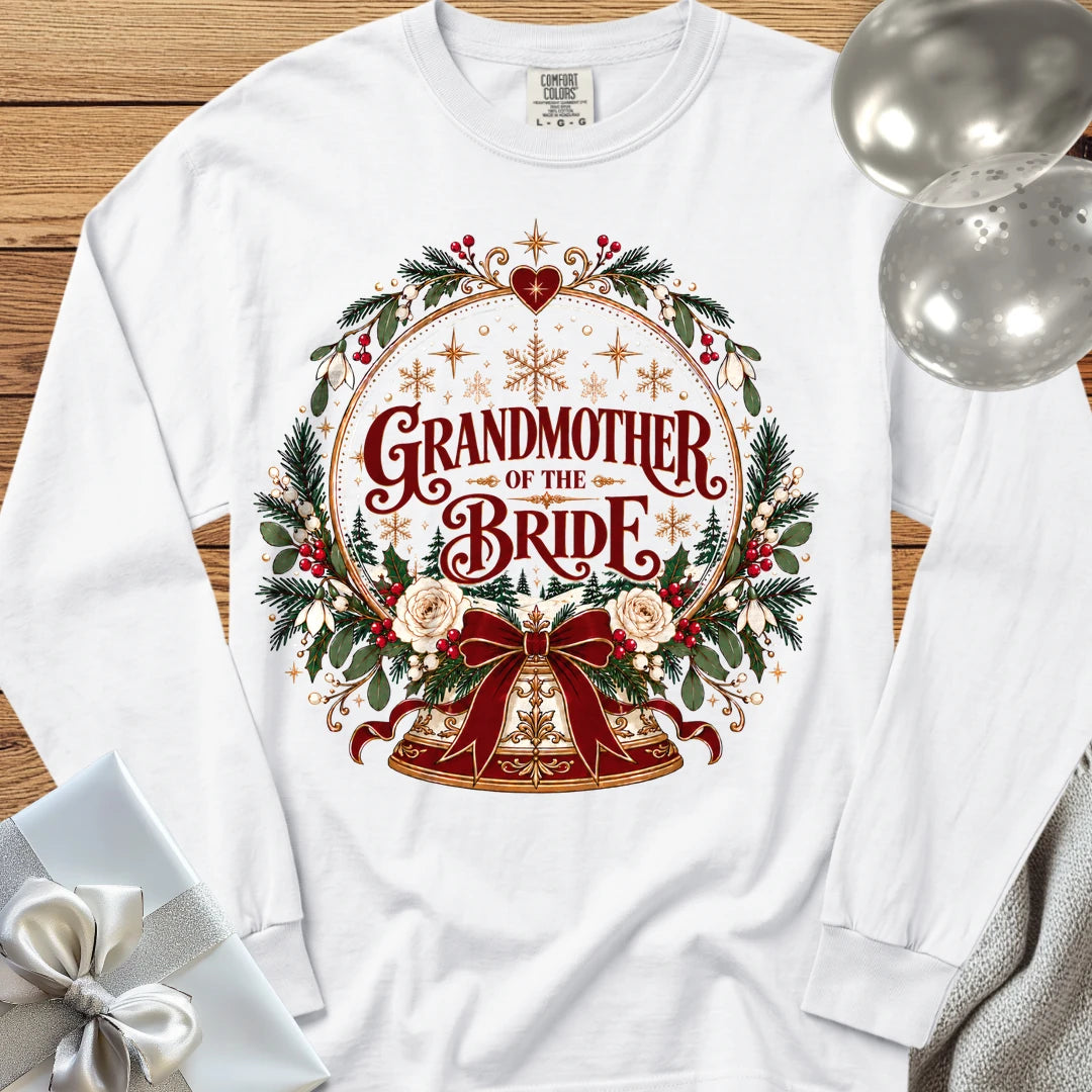 Grandmother of the Bride - Premium Snowglobe Wedding Long Sleeve T-Shirt - White