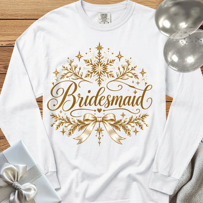Bridesmaid - Premium Winter Sparkle Wedding Long Sleeve T-Shirt - White