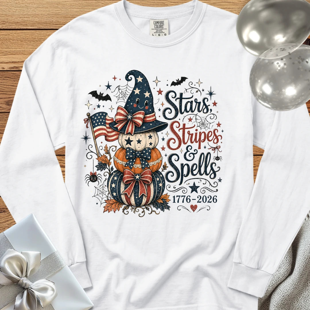 Stars, Stripes & Spells - Premium Halloween America 250 Long Sleeve T-Shirt - White
