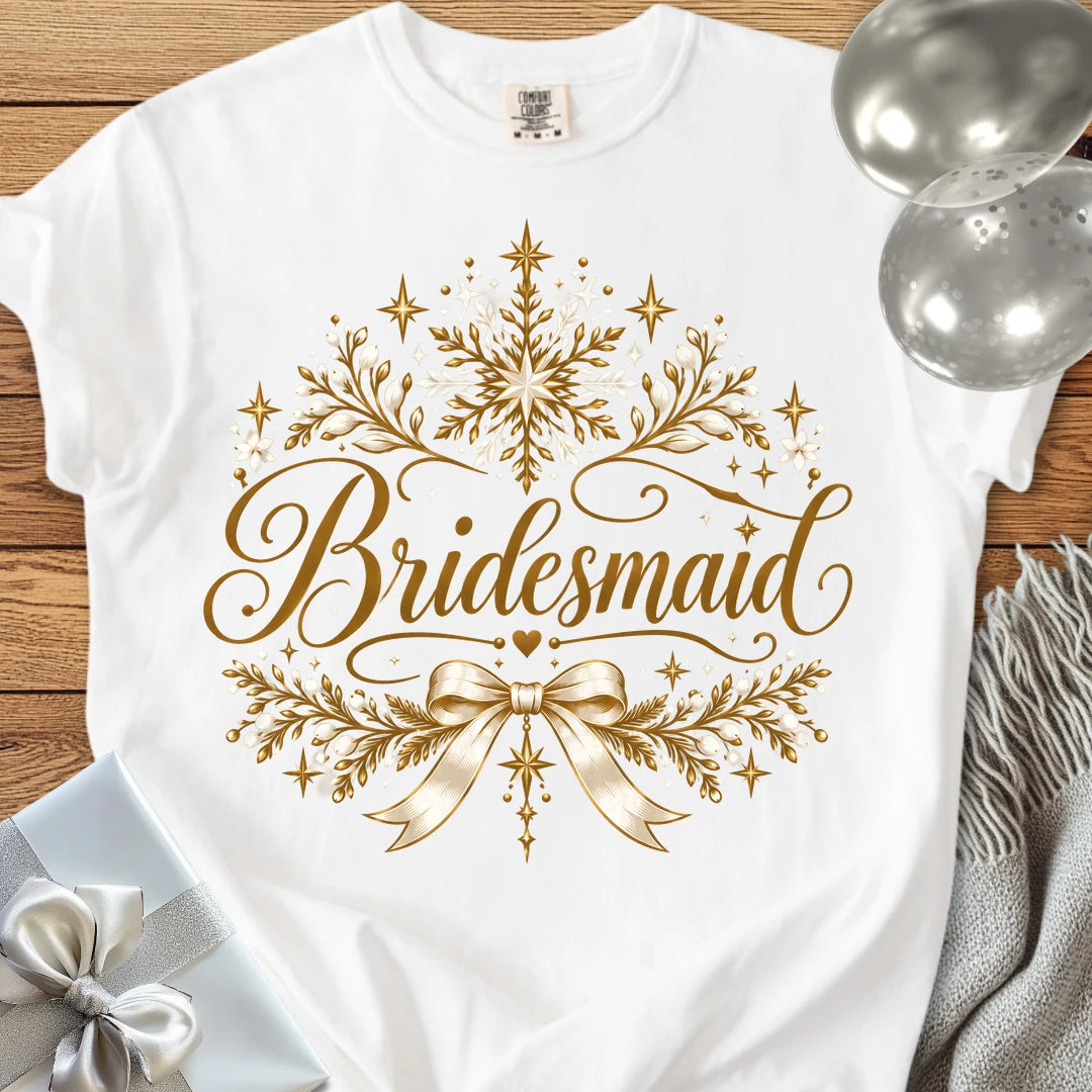 Bridesmaid - Premium Winter Sparkle Wedding T-Shirt - White