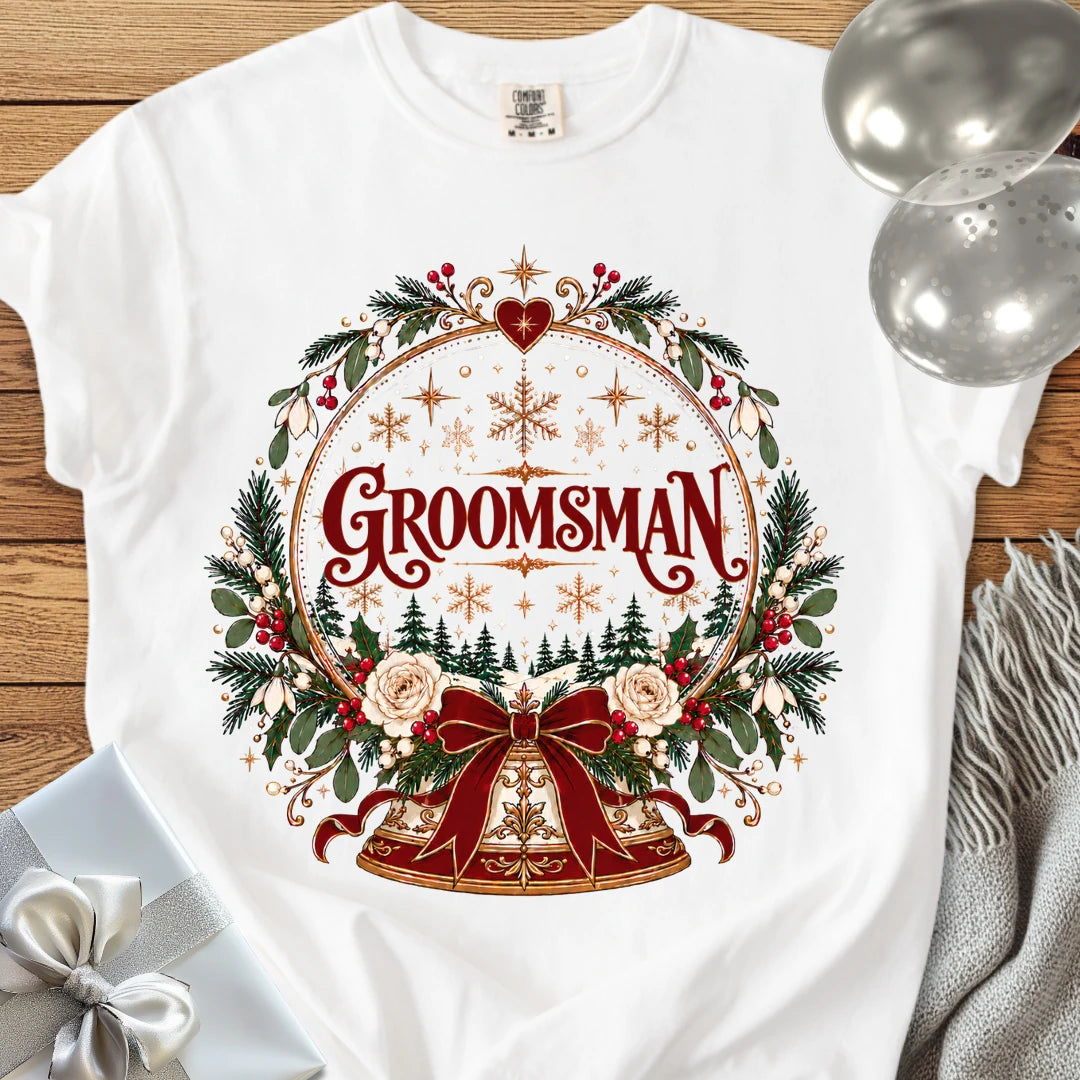 Groomsman - Premium Snowglobe Wedding T-Shirt - White