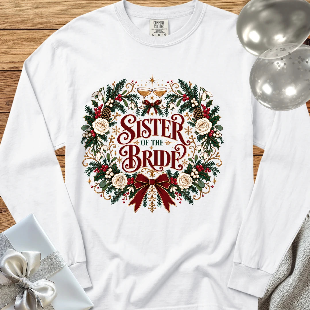 Sister of the Bride - Premium Winter Crest Wedding Long Sleeve T-Shirt - White