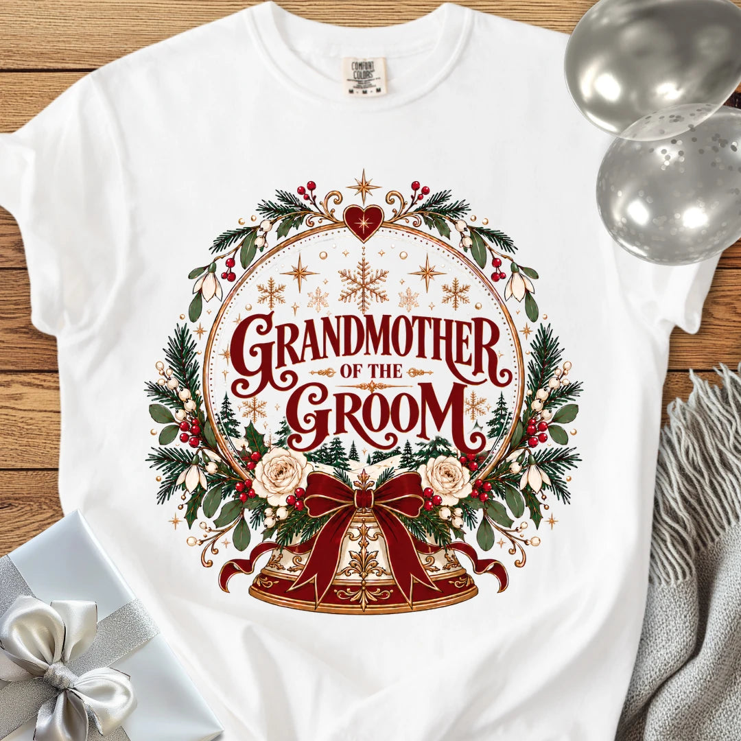 Grandmother of the Groom - Premium Snowglobe Wedding T-Shirt - White