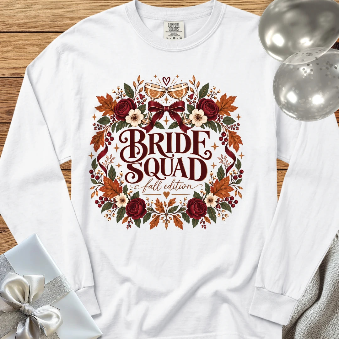 Bride Squad, Fall Edition - Premium Wedding Long Sleeve T-Shirt - White