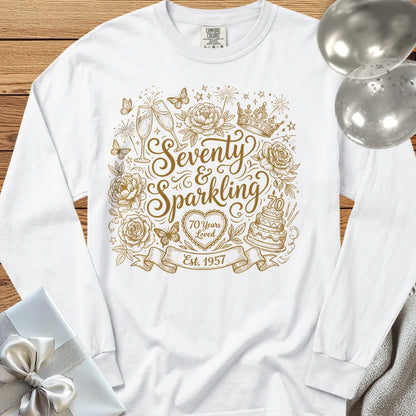 Seventy & Sparkling, Est. 1957 - Premium 70th Birthday Long Sleeve T-Shirt - White