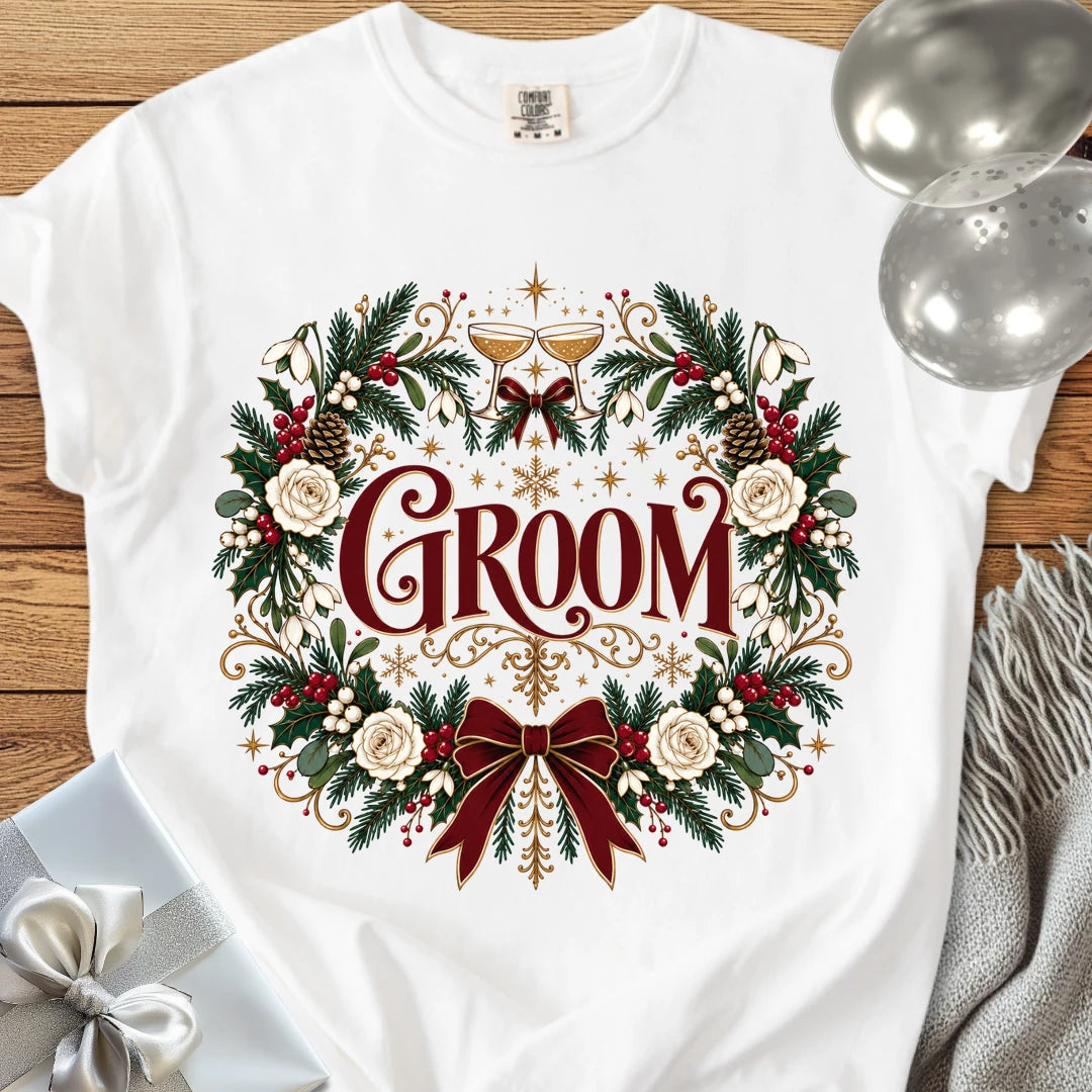 Groom - Premium Winter Crest Wedding T-Shirt - White