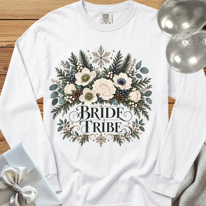 Bride Tribe - Premium Winter Bouquet Wedding Long Sleeve T-Shirt - White