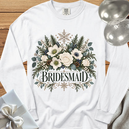 Bridesmaid - Premium Winter Bouquet Wedding Long Sleeve T-Shirt - White