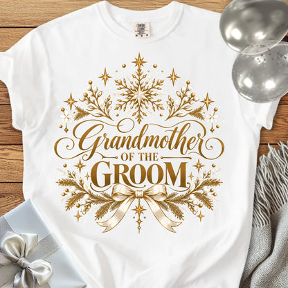 Grandmother of the Groom - Premium Winter Sparkle Wedding T-Shirt - White