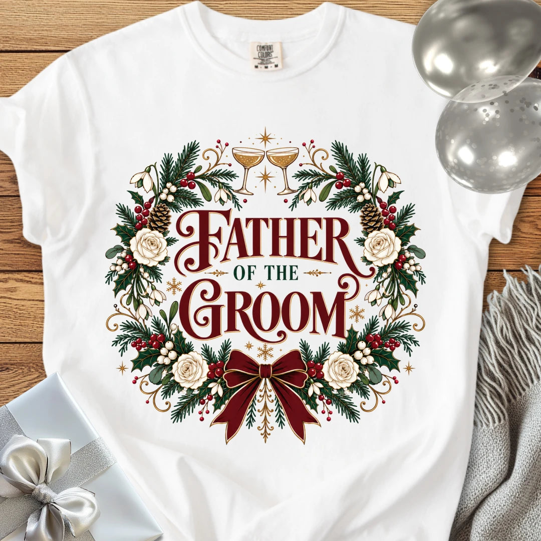 Father of the Groom - Premium Winter Crest Wedding T-Shirt - White