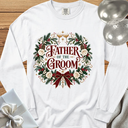 Father of the Groom - Premium Winter Crest Wedding Long Sleeve T-Shirt - White